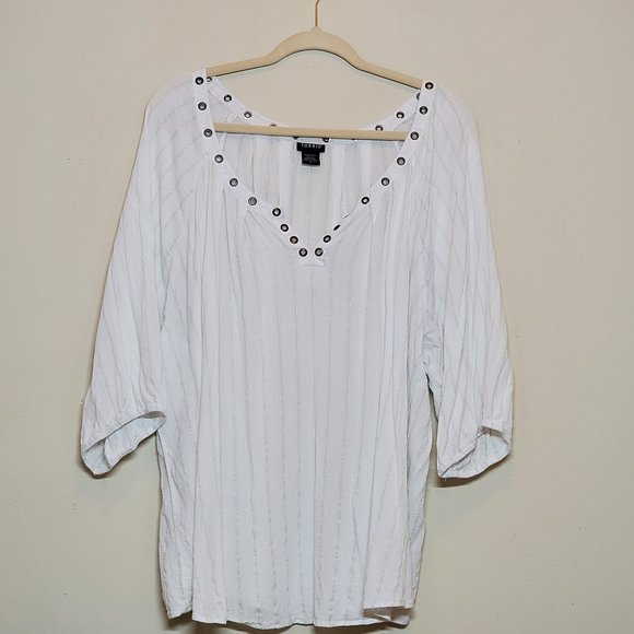 torrid Tops - TORRID white blouse with gold pin stripes.